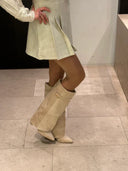 Serena Slouch Knee High Heeled Boots Apricot