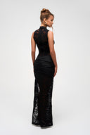 Serena Sculpted Lace Slit Evening Maxi Dress