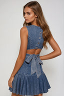 Alara Sleeveless Denim Pleated Mini Dress