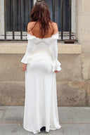 Alessia Off Shoulder Lace Maxi Dress With Trumpet Sleeves