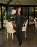 Alina Denim Two Piece Set Button Up Top Wide Leg Pants