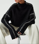 Alora Oversized Knit Sweater Mock Neck Long Sleeve