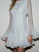 Mariselle Ruffle Sheer Long Sleeve Mini Dress