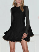 Mariselle Ruffle Sheer Long Sleeve Mini Dress