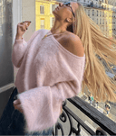 Amara Cozy Off Shoulder Fluffy Knit Sweater