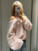 Amara Cozy Off Shoulder Fluffy Knit Sweater
