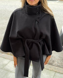 Arianne Elegant High-Neck Belted Cape Jacket 1