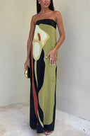 Arvella Abstract Floral Print Elasticated Off Shoulder Maxi Dress