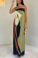 Arvella Abstract Floral Print Elasticated Off Shoulder Maxi Dress