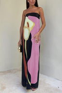 Arvella Abstract Floral Print Elasticated Off Shoulder Maxi Dress