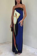 Arvella Abstract Floral Print Elasticated Off Shoulder Maxi Dress