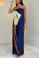 Arvella Abstract Floral Print Elasticated Off Shoulder Maxi Dress