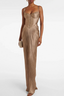 Aurelia Glossy Pleated Corset Maxi Dress