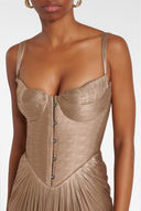 Aurelia Glossy Pleated Corset Maxi Dress