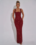Aurellia Square Neck Formal Evening Sparkle Maxi Dress