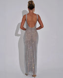 Aurellia Square Neck Formal Evening Sparkle Maxi Dress