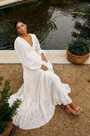 Aveline V-Neck Maxi Dress Long Sleeve Soft Flowing Silhouette
