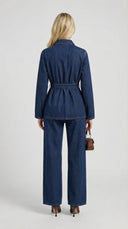Avelisse Belted Denim Set Two Piece Matching Jacket & Pants