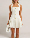 Calista Pleated Skirt Halter Mini Dress