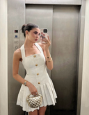 Calista Pleated Skirt Halter Mini Dress