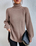 Classic Ribbed Turtleneck Knit Sweater for Women