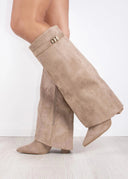 Serena Slouch Knee High Heeled Boots Apricot