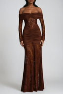 Serena Strapless Ruched Lace Maxi Dress