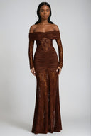 Serena Strapless Ruched Lace Maxi Dress