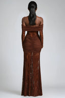 Serena Strapless Ruched Lace Maxi Dress