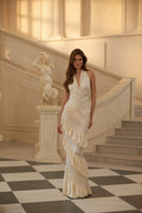 Elanora Halterneck Ruffle Shirred Maxi Dress