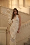 Elanora Halterneck Ruffle Shirred Maxi Dress