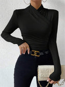 Cross-Over Collar Pleated Cinched T-Shirt 7