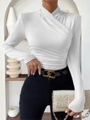Cross-Over Collar Pleated Cinched T-Shirt 8