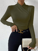 Cross-Over Collar Pleated Cinched T-Shirt 10