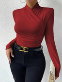 Cross-Over Collar Pleated Cinched T-Shirt 11