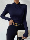 Cross-Over Collar Pleated Cinched T-Shirt 12