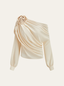Chiffon Semi-Sheer One Shoulder Asymmetrical Blouse 5