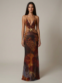 Elara Backless Halter Deep V Maxi Dress