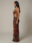 Elara Backless Halter Deep V Maxi Dress