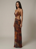 Elara Backless Halter Deep V Maxi Dress