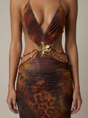 Elara Backless Halter Deep V Maxi Dress