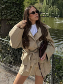 Elara Belted Long Sleeve Jacket High Waist Zipper Shorts Set