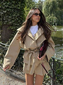 Elara Belted Long Sleeve Jacket High Waist Zipper Shorts Set