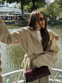 Elara Belted Long Sleeve Jacket High Waist Zipper Shorts Set