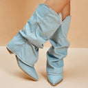 Elara Denim Toe Knee High Boots