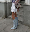 Elara Denim Toe Knee High Boots