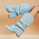Elara Denim Toe Knee High Boots