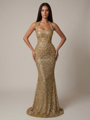 Elara Glitter Formal Sequin Ruched Maxi Dress