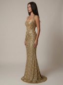 Elara Glitter Formal Sequin Ruched Maxi Dress