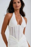 Elara Halter Corset Ruched Maxi Dress